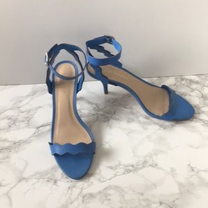 Loeffler Randall blue scalloped heel sandals